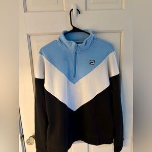 Fila Colorblock Quarter Zip Pullover Blue White Black Size L